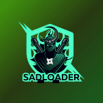 A logo featuring a green Sadloader injector character with two swords and a shield.